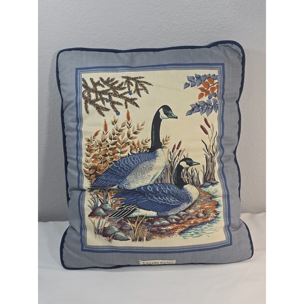 Vintage Canada Goose Throw Pillow Lodge Cabin Blue Handmade